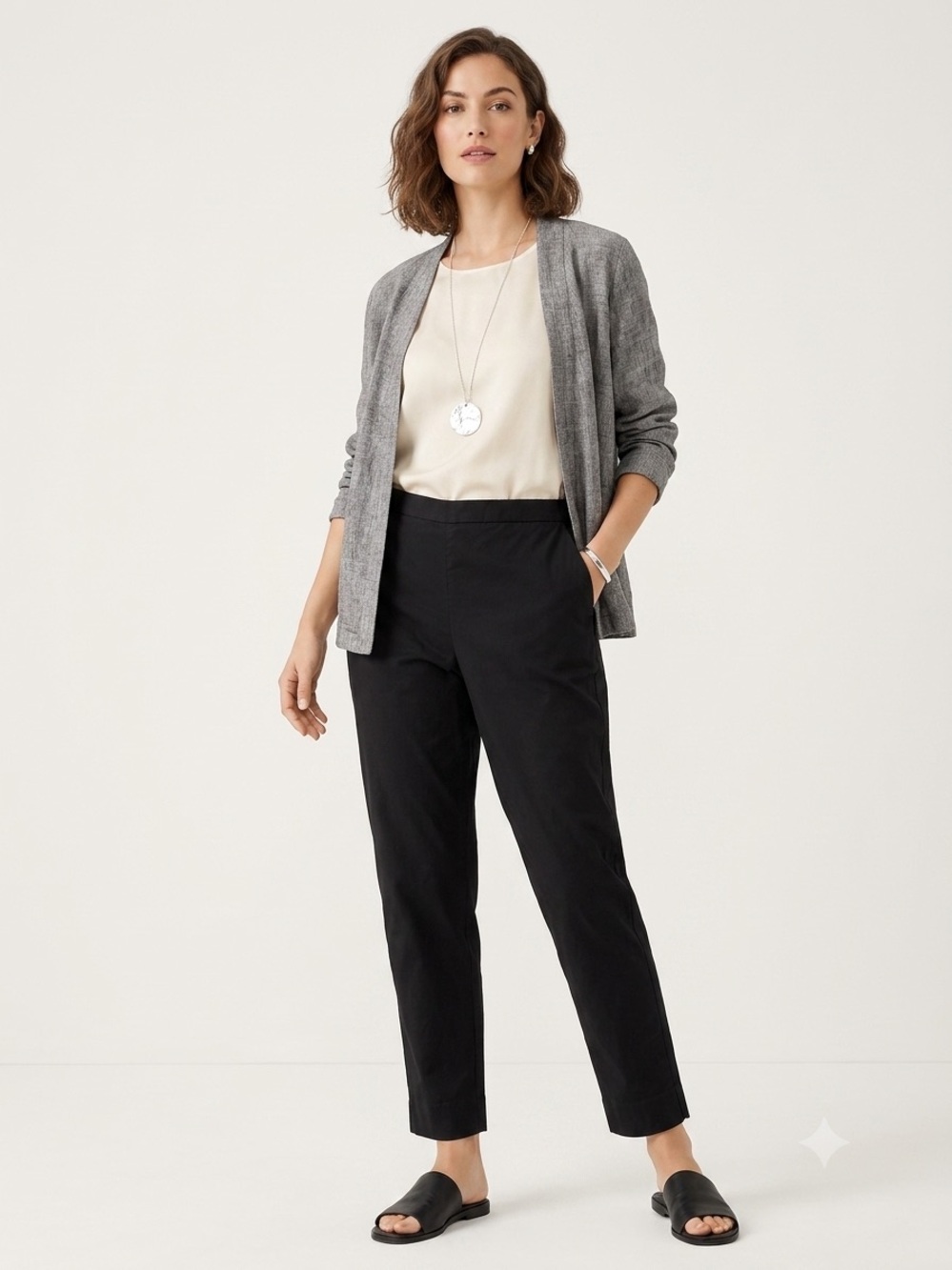 Eileen Fisher Organic Cotton Stretch Slim Ankle Pants Black Size 8 Pull-On